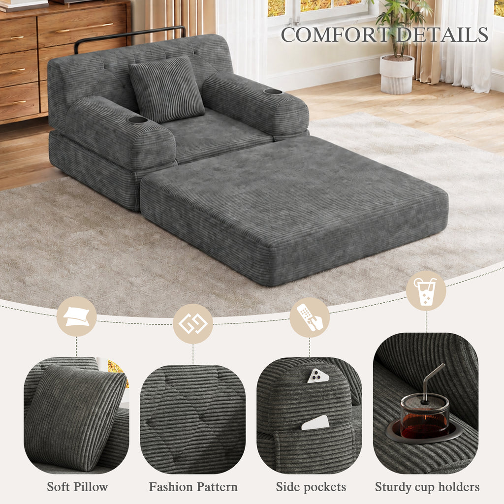Dark Grey Corduroy Sleeper Chair — detail 5