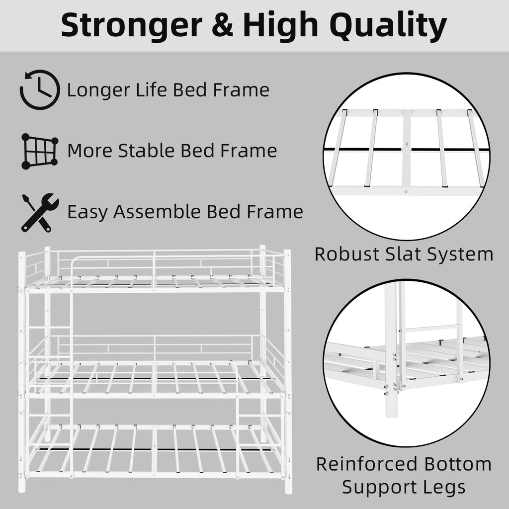 White Triple Metal Bunk Bed – 90 × 190 cm — detail 8