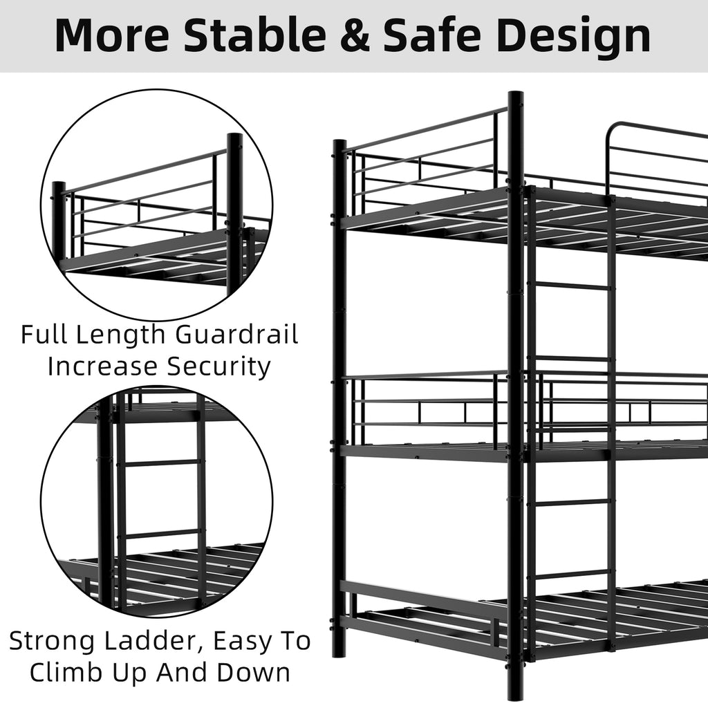 Black Triple Metal Bunk Bed – 90 × 190 cm — detail 6