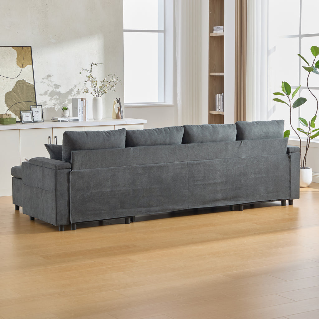 Dark Grey Oversized Chenille Chaise Lounge with Pillows — detail 14