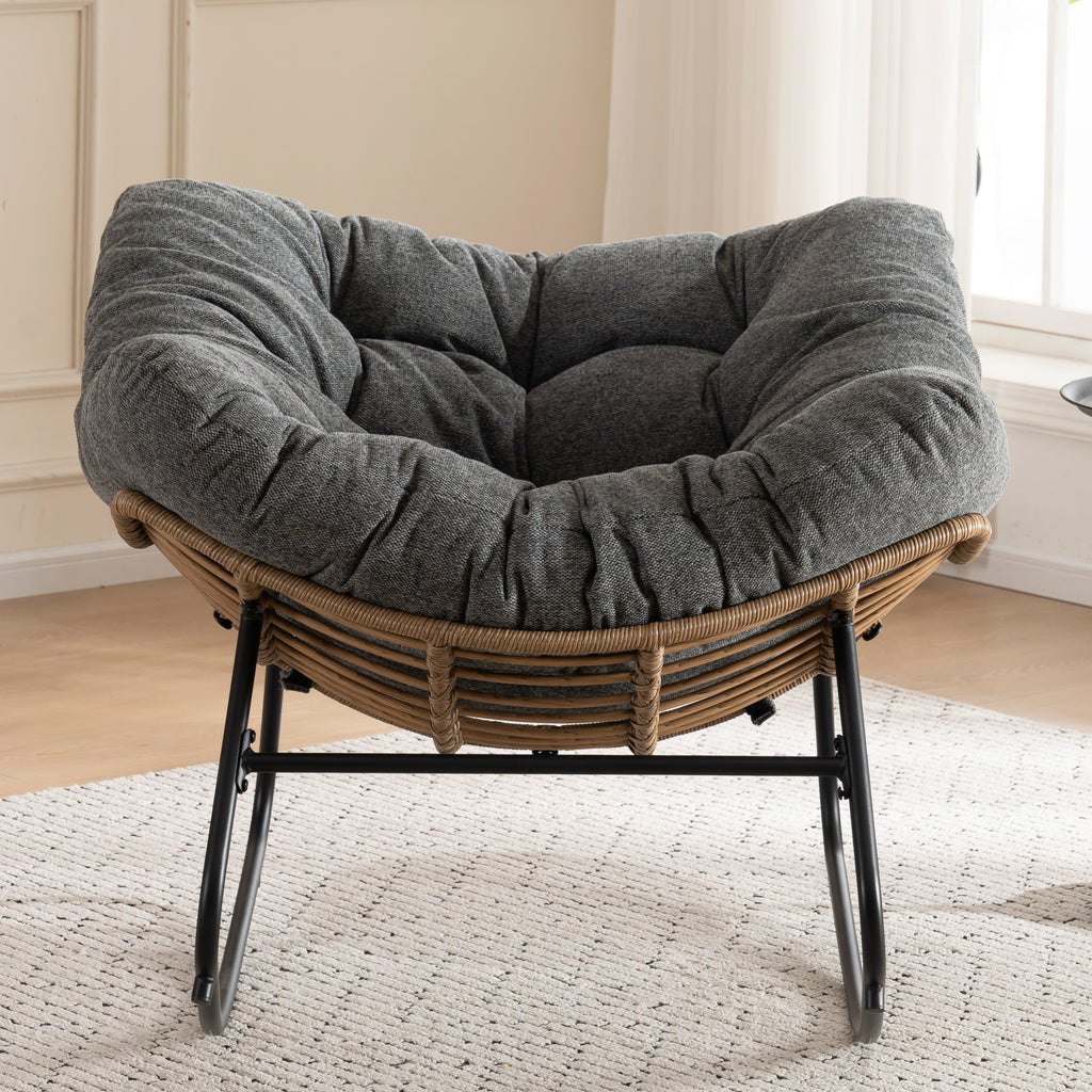 Grey Oversized Rattan Rocking Chair with Cushion — detail 6