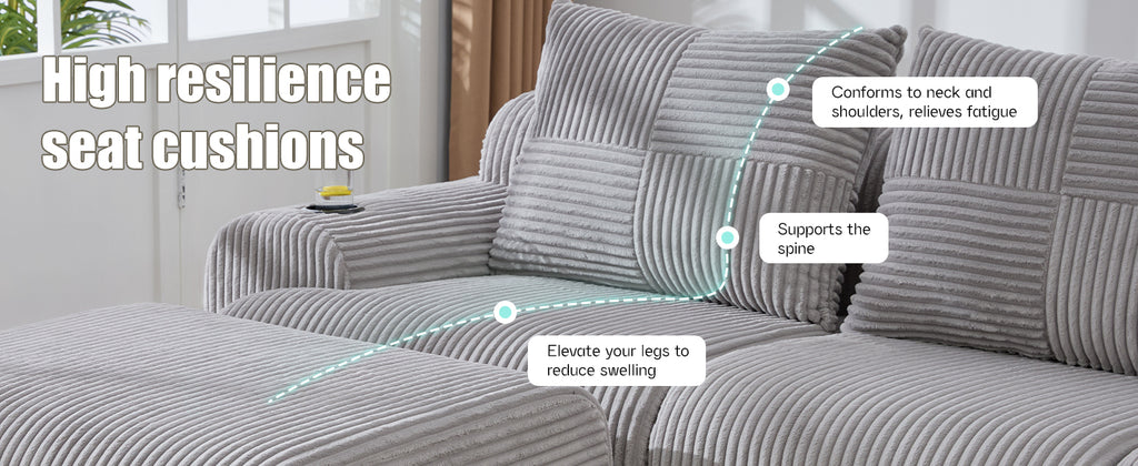 Light Grey Corduroy 2-Seater Modular Sofa — detail 23