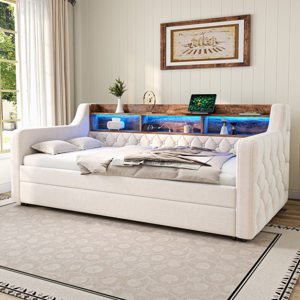 Beige Velvet Sofa Bed — detail 6