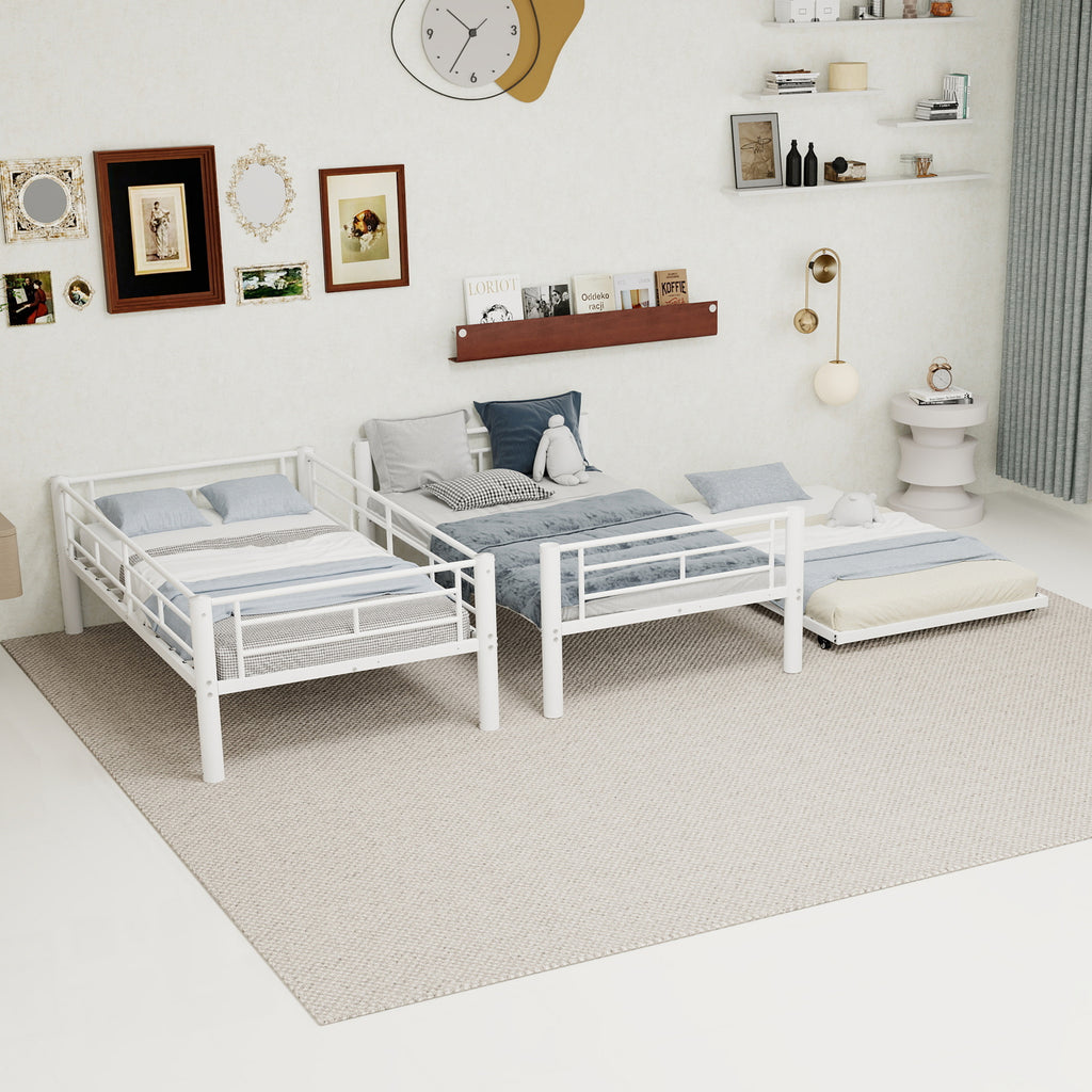 White Metal Bunk Bed with Pull-Out Trundle – 90 × 190 cm — detail 9