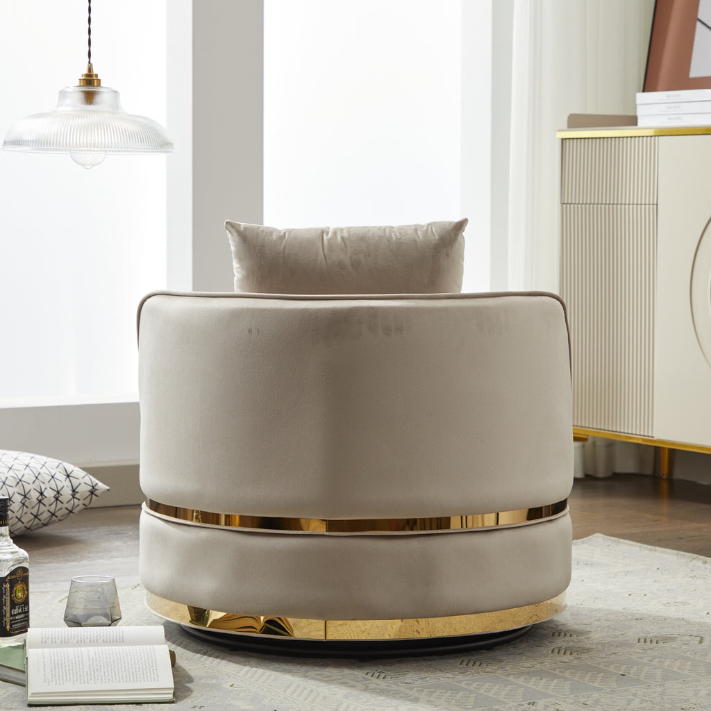 Taupe Velvet 360° Swivel Barrel Chair — product view