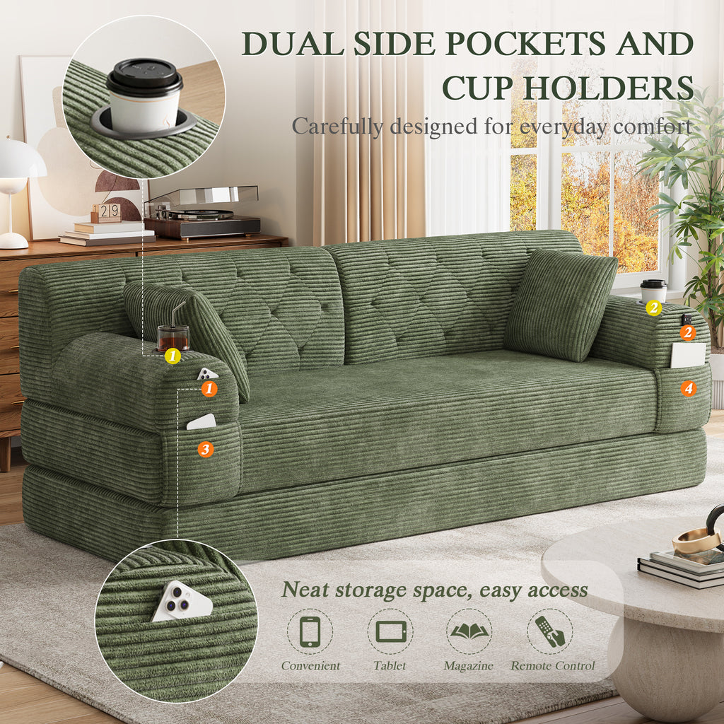 Green Corduroy 3-Seater Sofa Bed — detail 7
