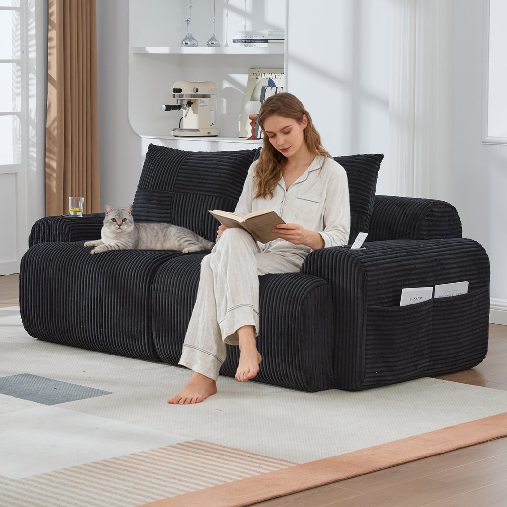 Black Corduroy 2-Seater Modular Sofa — detail 9