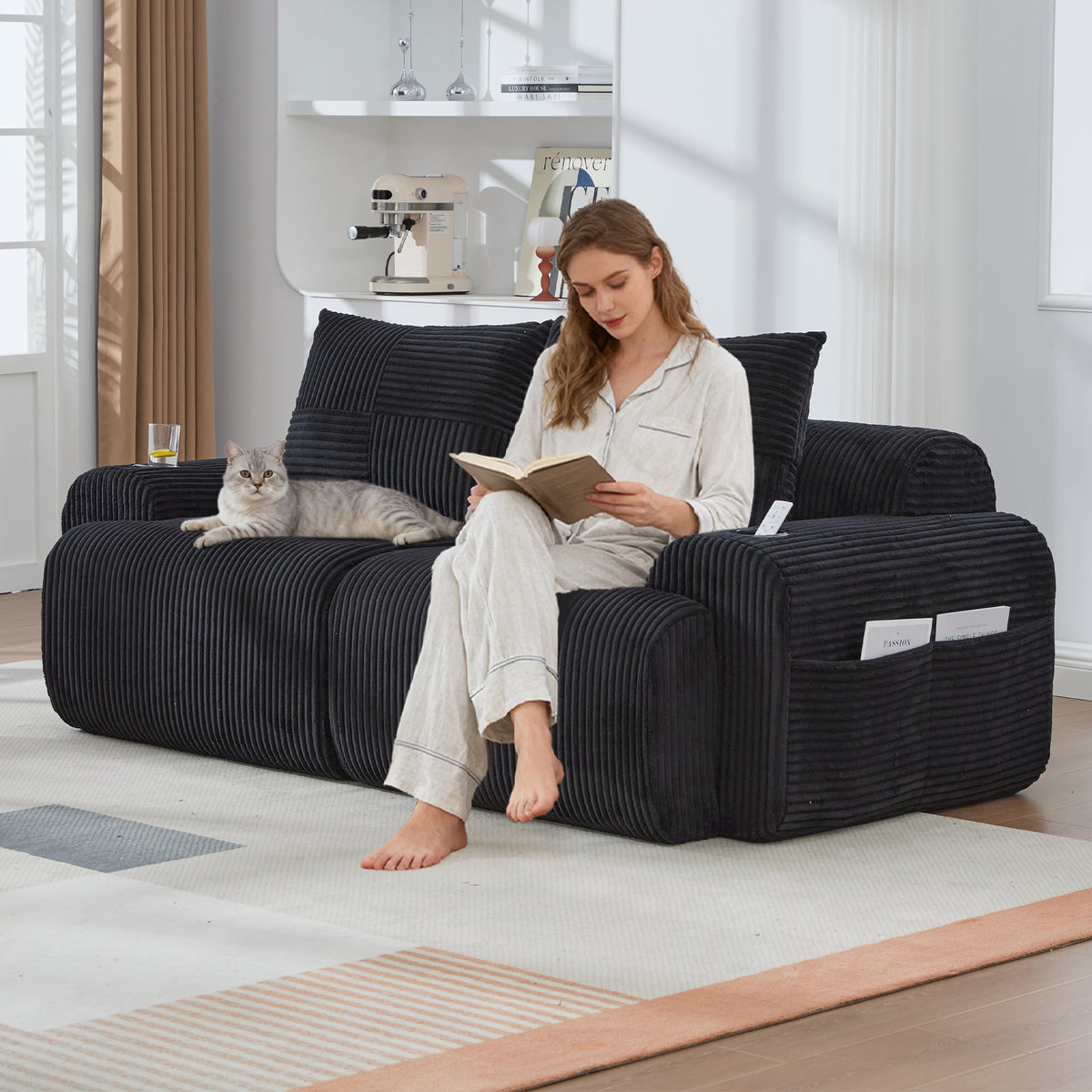 Black Corduroy 2-Seater Modular Sofa — detail 9