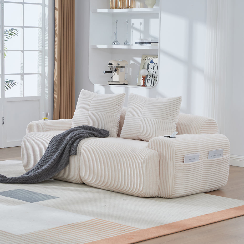 Beige Corduroy 2-Seater Modular Sofa — product view