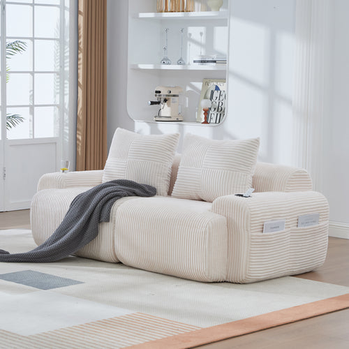 Beige Corduroy 2-Seater Modular Sofa — product view