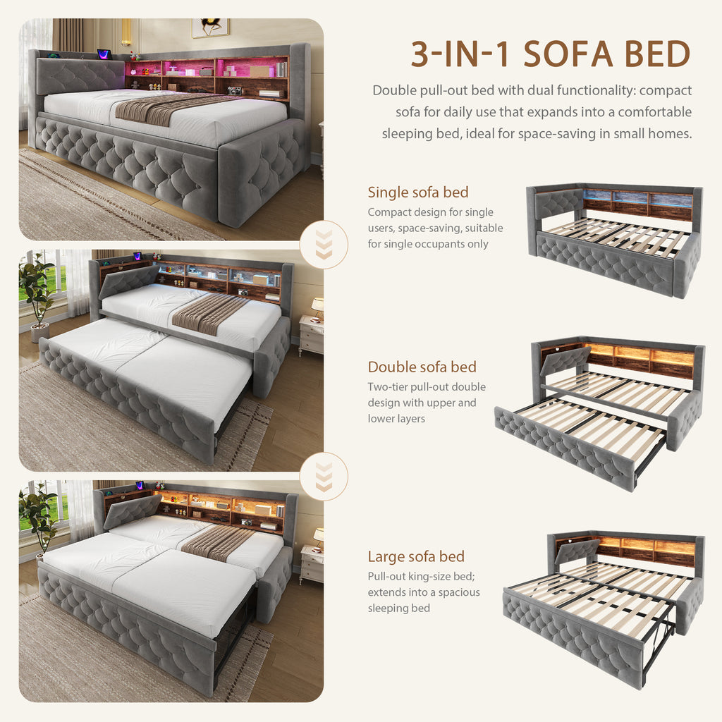 Dark Grey Velvet Storage Bed Frame – 90 × 190 cm — detail 5