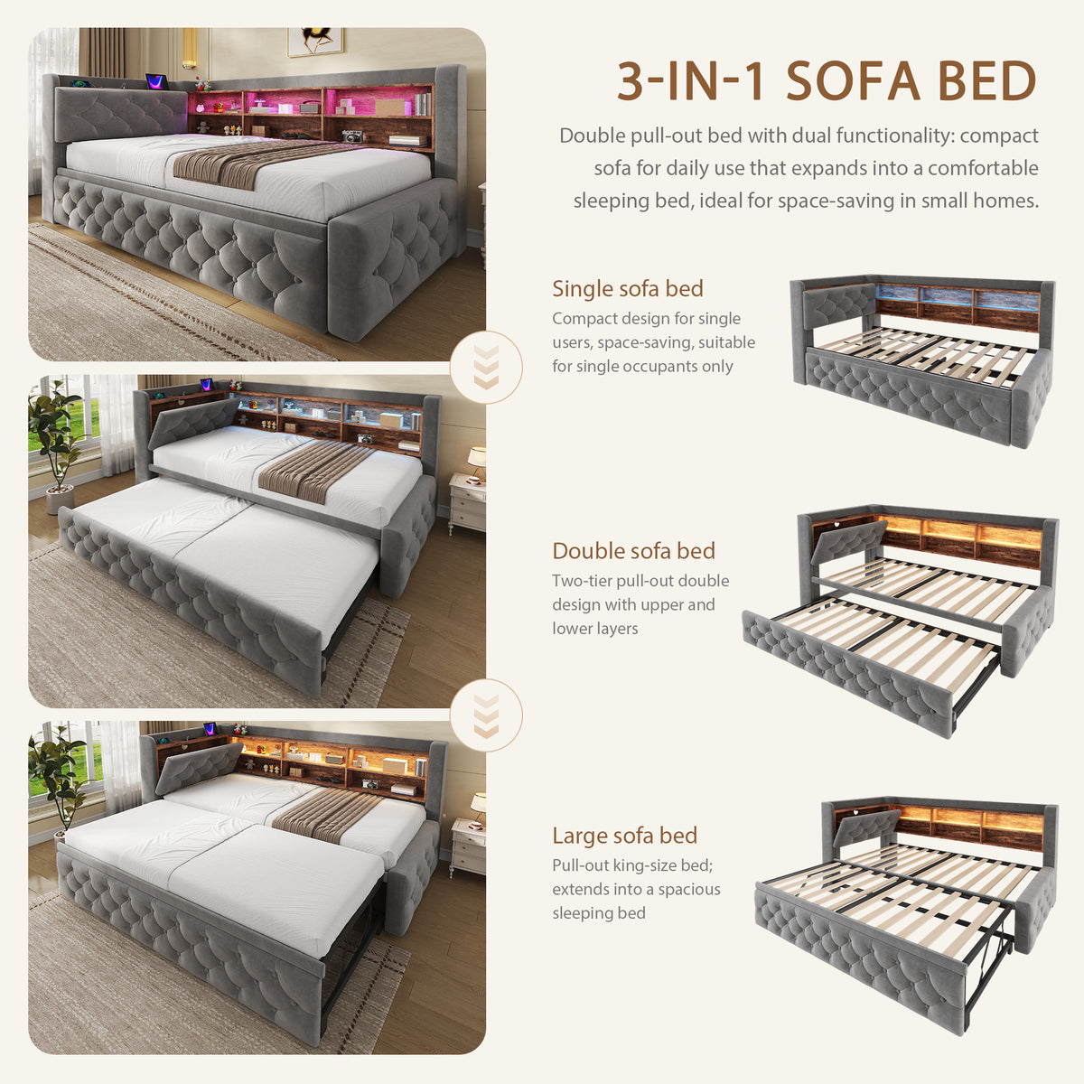 Dark Grey Velvet Storage Bed Frame – 90 × 190 cm — detail 5