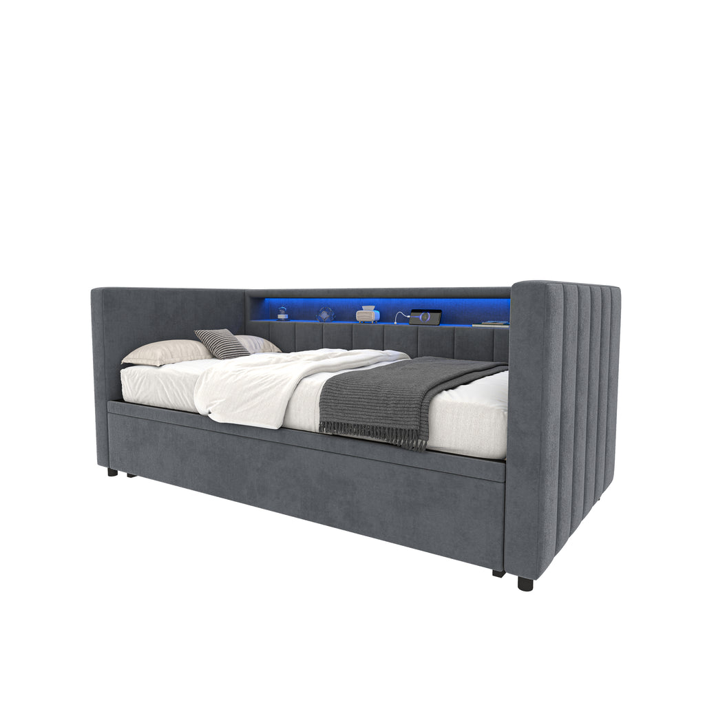 Dark Grey Velvet Sofa Bed — detail 15