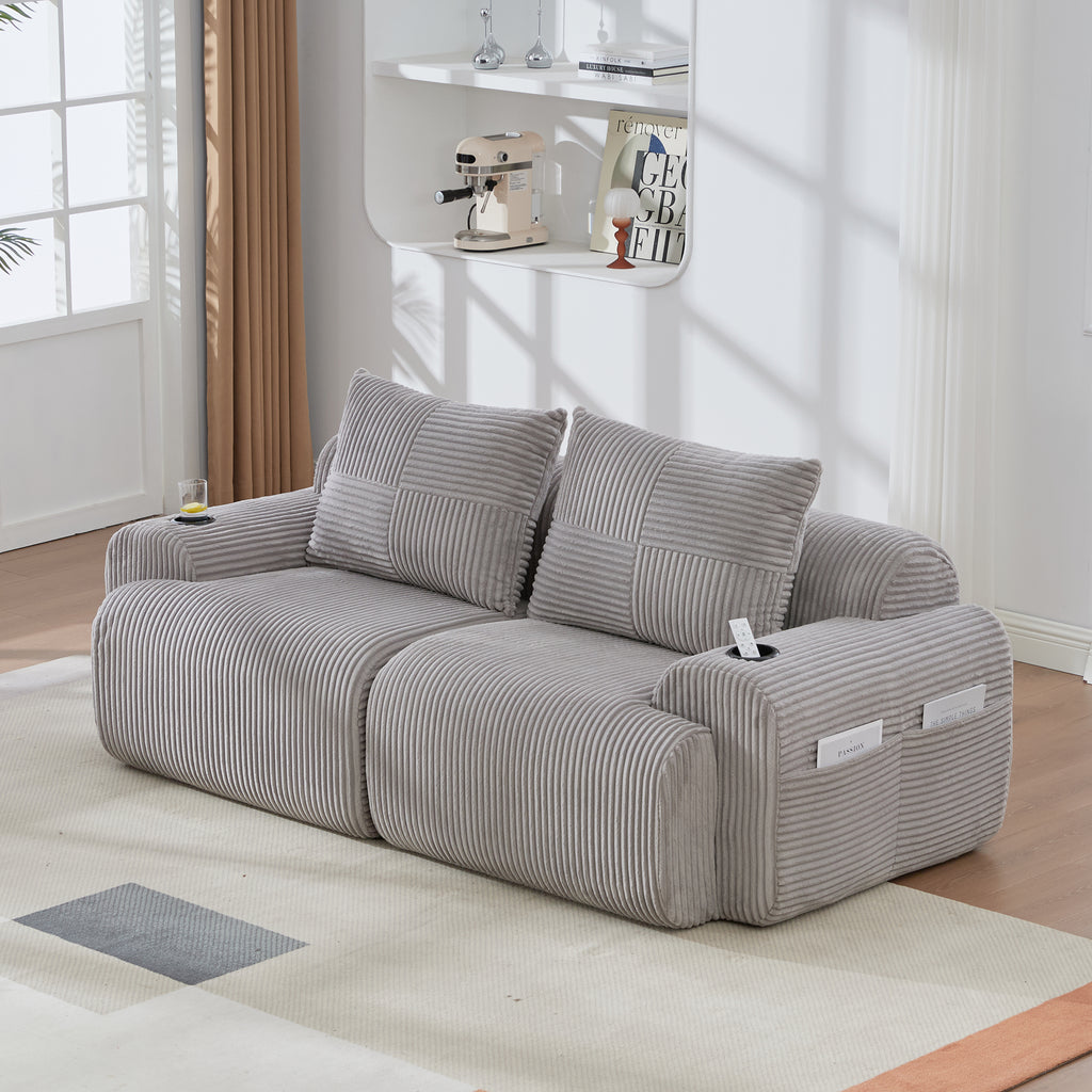 Light Grey Corduroy 2-Seater Modular Sofa — detail 11