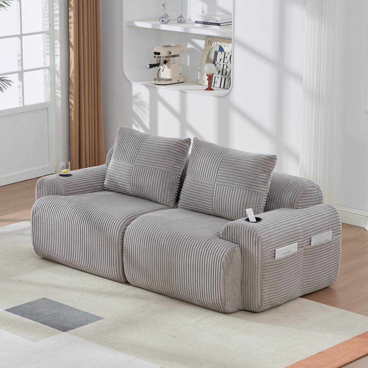 Light Grey Corduroy 2-Seater Modular Sofa — detail 11