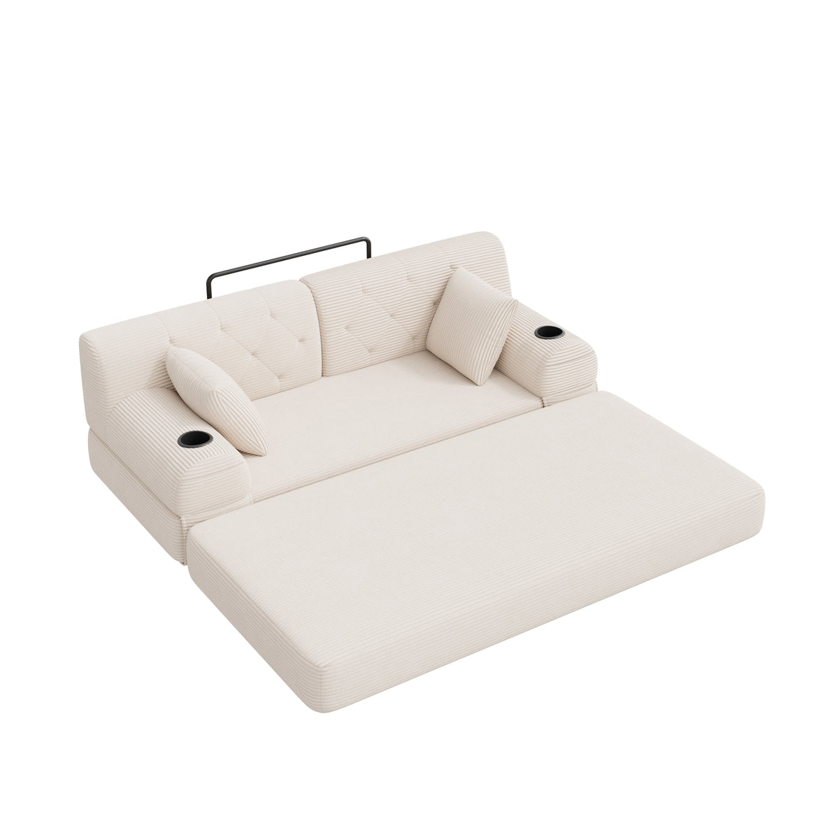 Beige Corduroy 2-Seater Sofa Bed — detail 10
