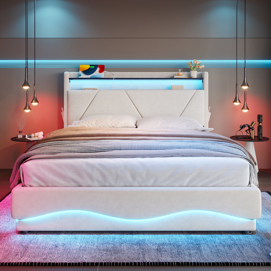 Beige Velvet Storage Bed Frame – 150 × 200 cm — detail 4
