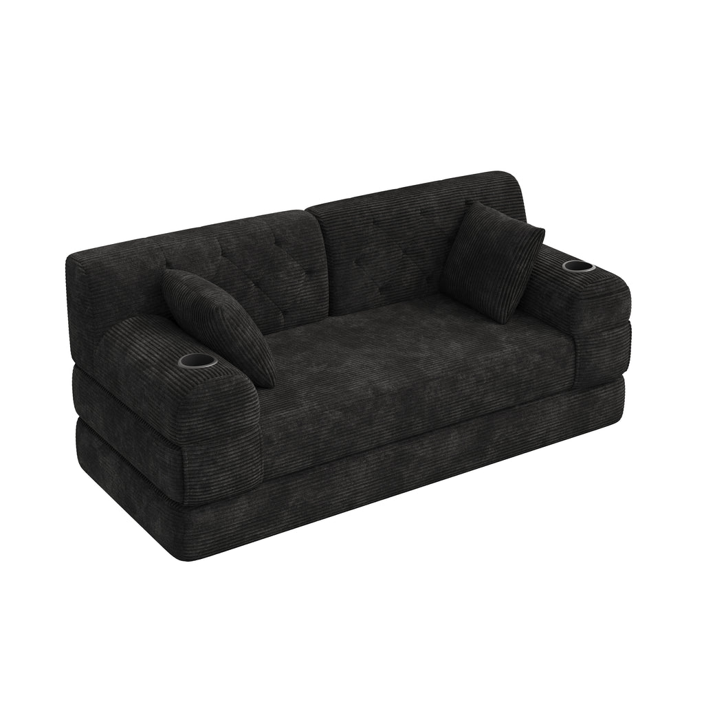 Black Corduroy 2-Seater Sofa Bed — detail 9