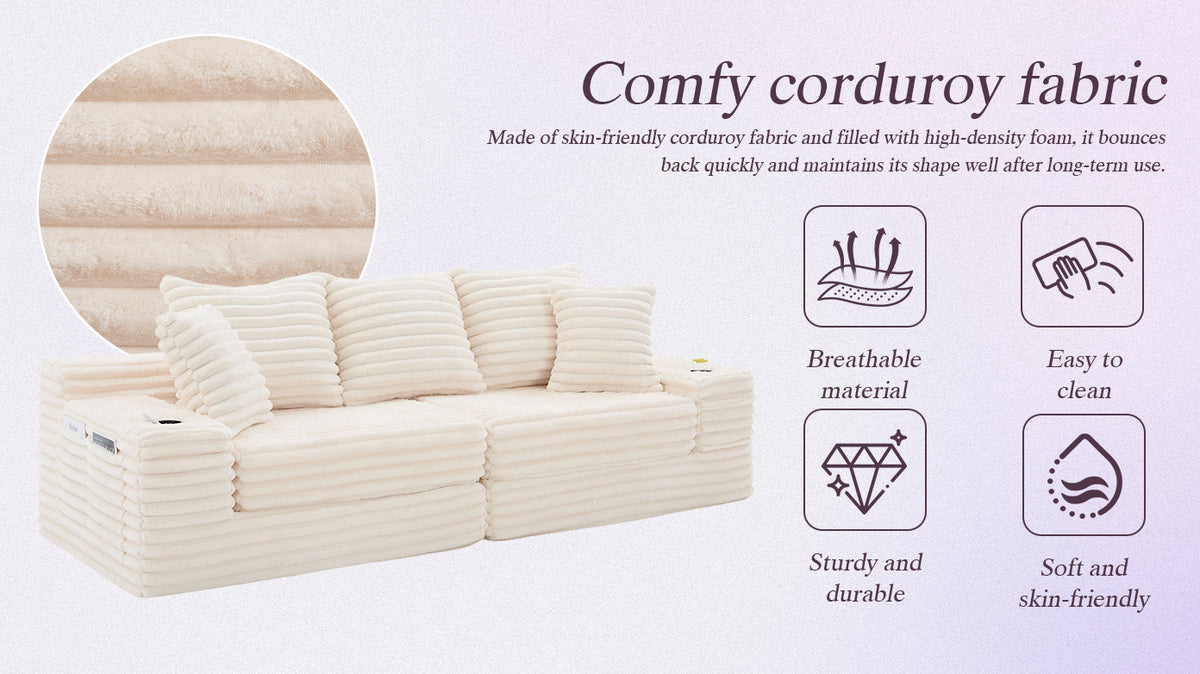 Beige Corduroy Sofa Bed — detail 21
