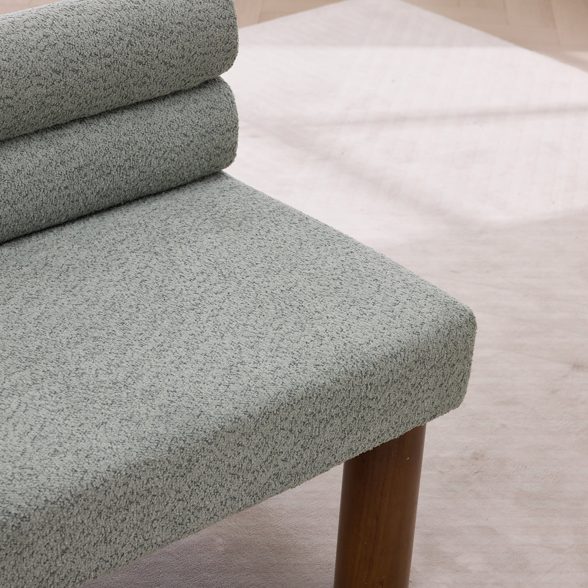 Green Bouclé Upholstered Bench with Backrest — detail 7