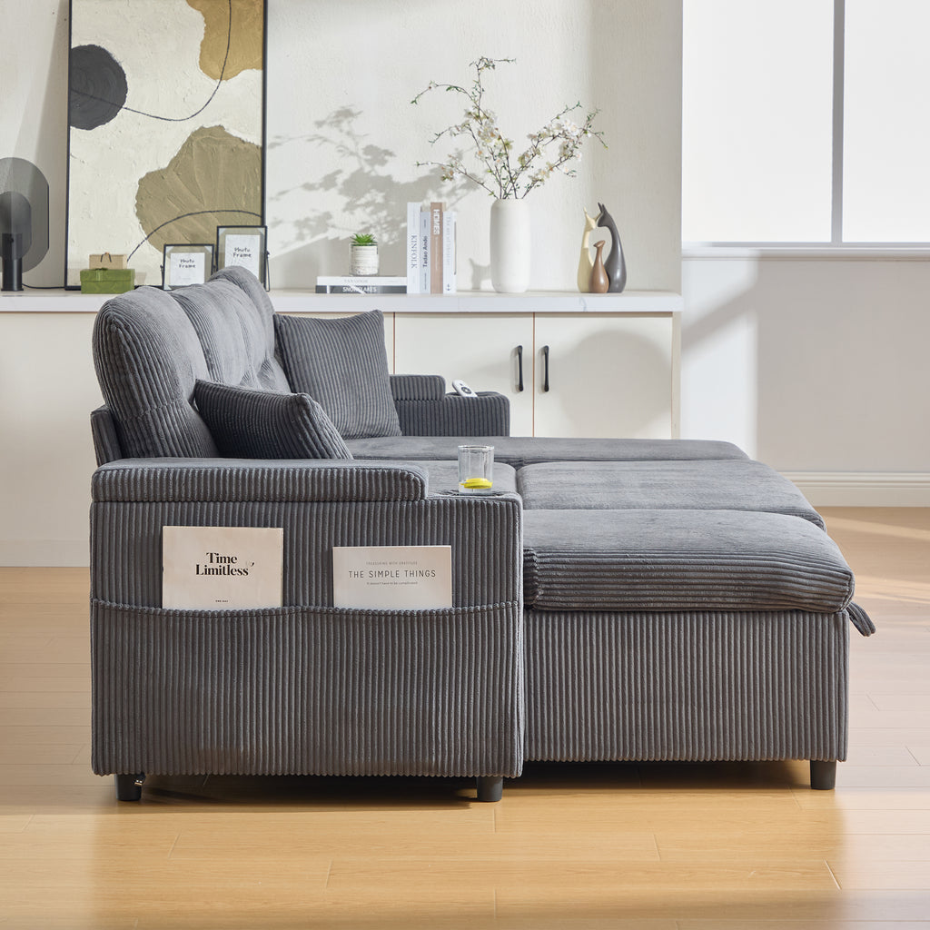 Charcoal grey Oversized Chenille Chaise Lounge with Pillows — detail 21