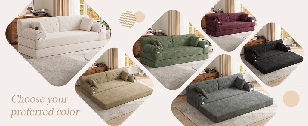 Beige Corduroy 3-Seater Sofa Bed — detail 15