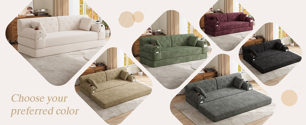 Beige Corduroy 3-Seater Sofa Bed — detail 15