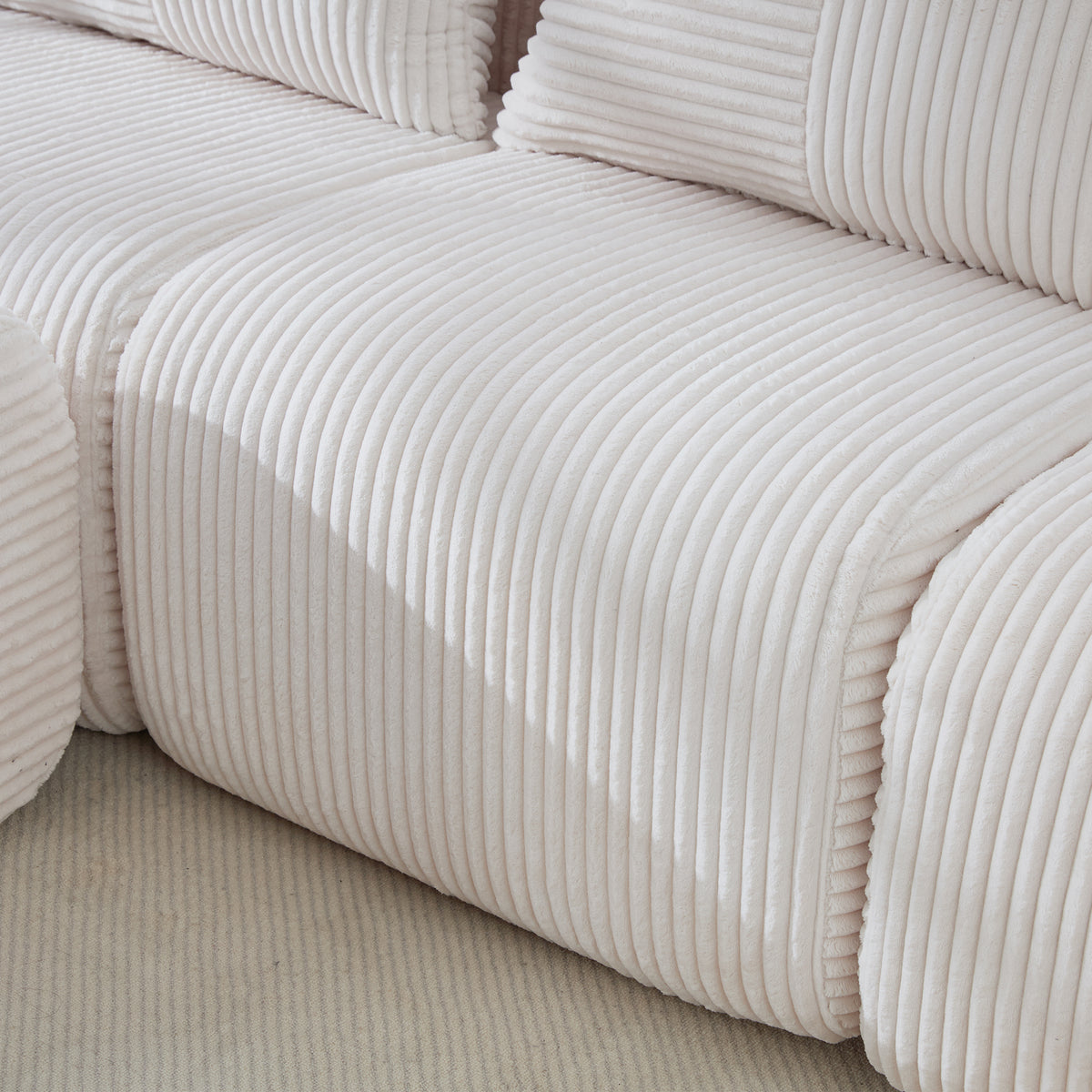 Beige Corduroy 4-Seater Modular Sofa with Two Ottomans — detail 18