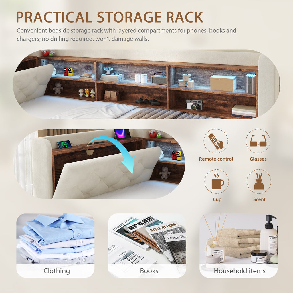 Beige Velvet Storage Bed Frame – 90 × 190 cm — detail 4
