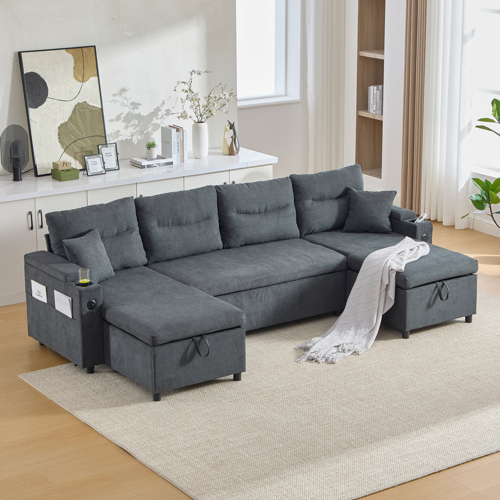 Dark Grey Oversized Chenille Chaise Lounge with Pillows — detail 2