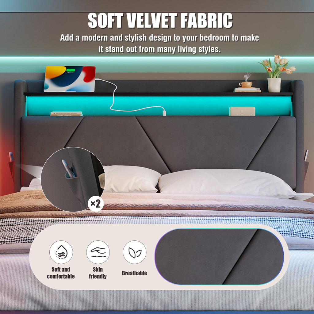 Dark Grey Velvet Storage Bed Frame – 150 × 200 cm — detail 8
