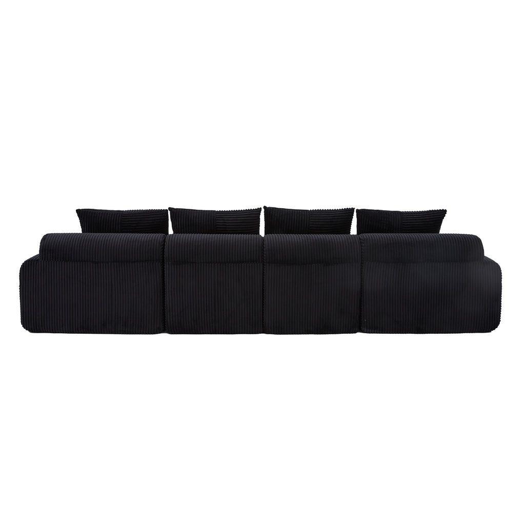 Black Corduroy 4-Seater Modular Sofa with Two Ottomans — detail 23
