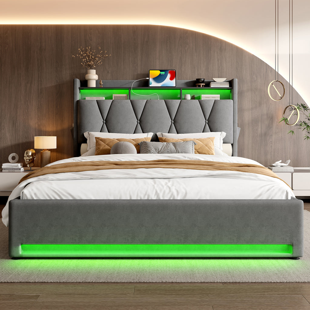Dark Grey Velvet Storage Bed Frame – 135 × 190 cm — detail 3