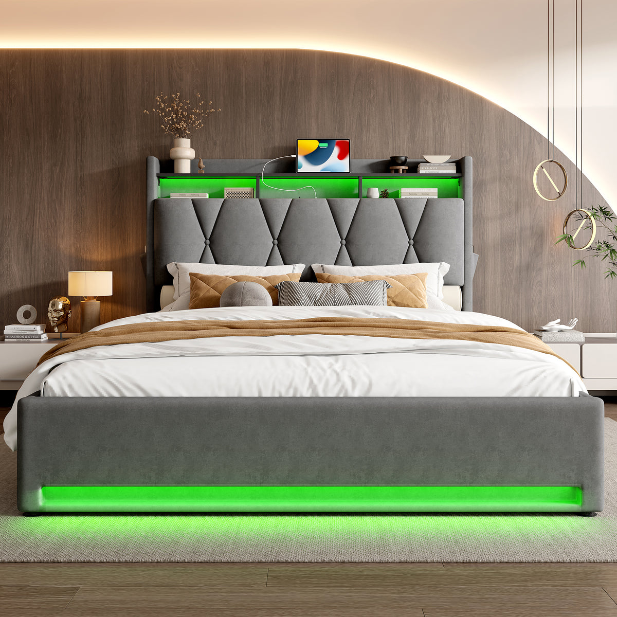 Dark Grey Velvet Storage Bed Frame – 135 × 190 cm — detail 3