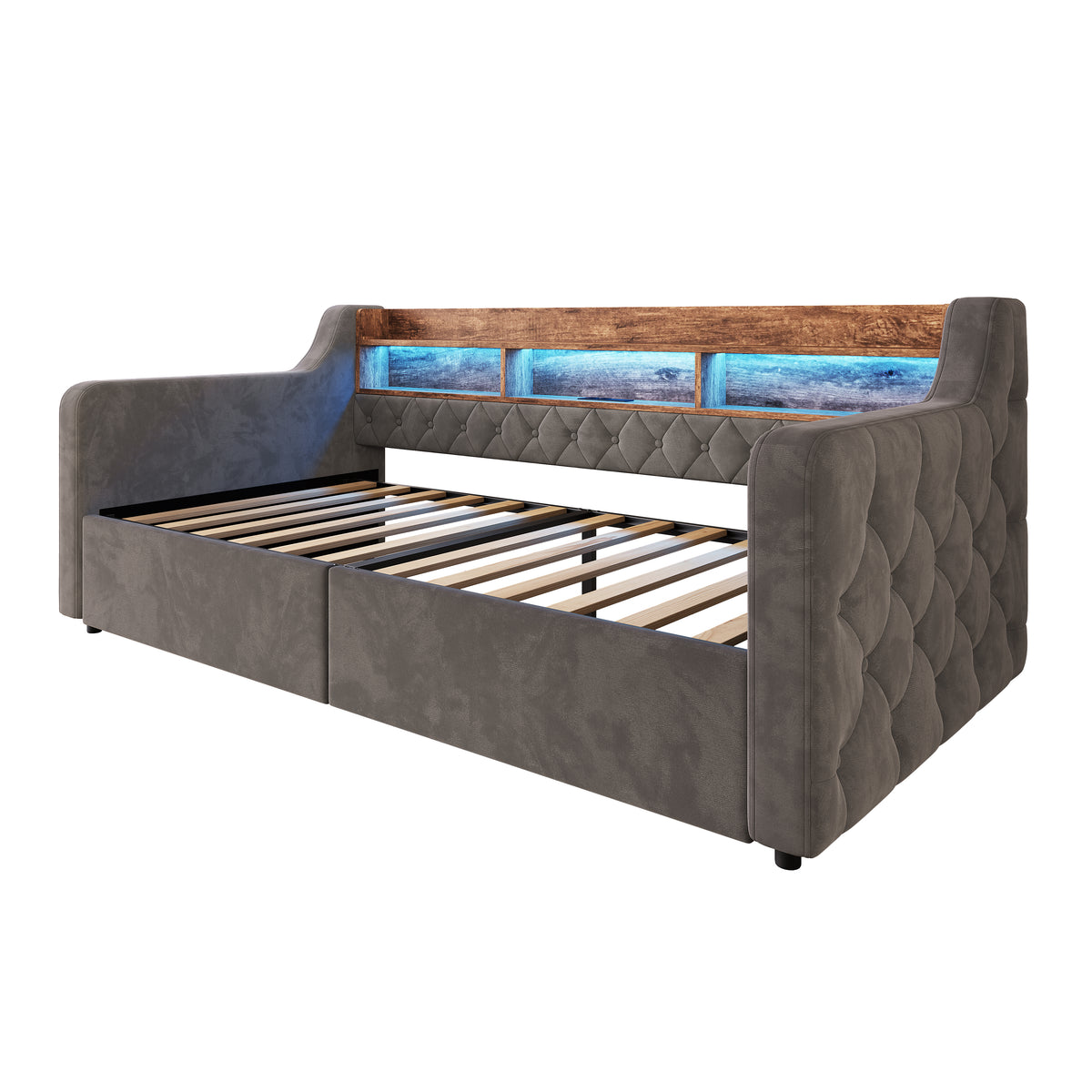 Dark Grey Velvet Storage Bed Frame – 90 × 190 cm — detail 18