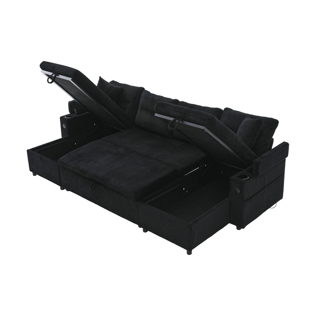Black Oversized Chenille Chaise Lounge with Pillows — detail 24