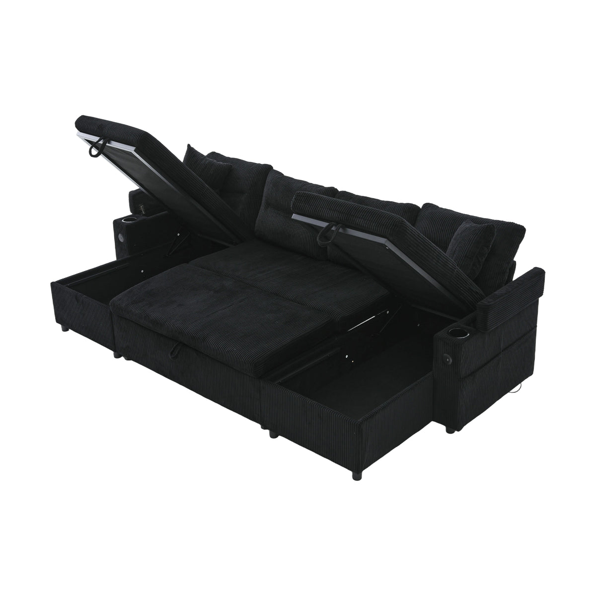 Black Oversized Chenille Chaise Lounge with Pillows — detail 24