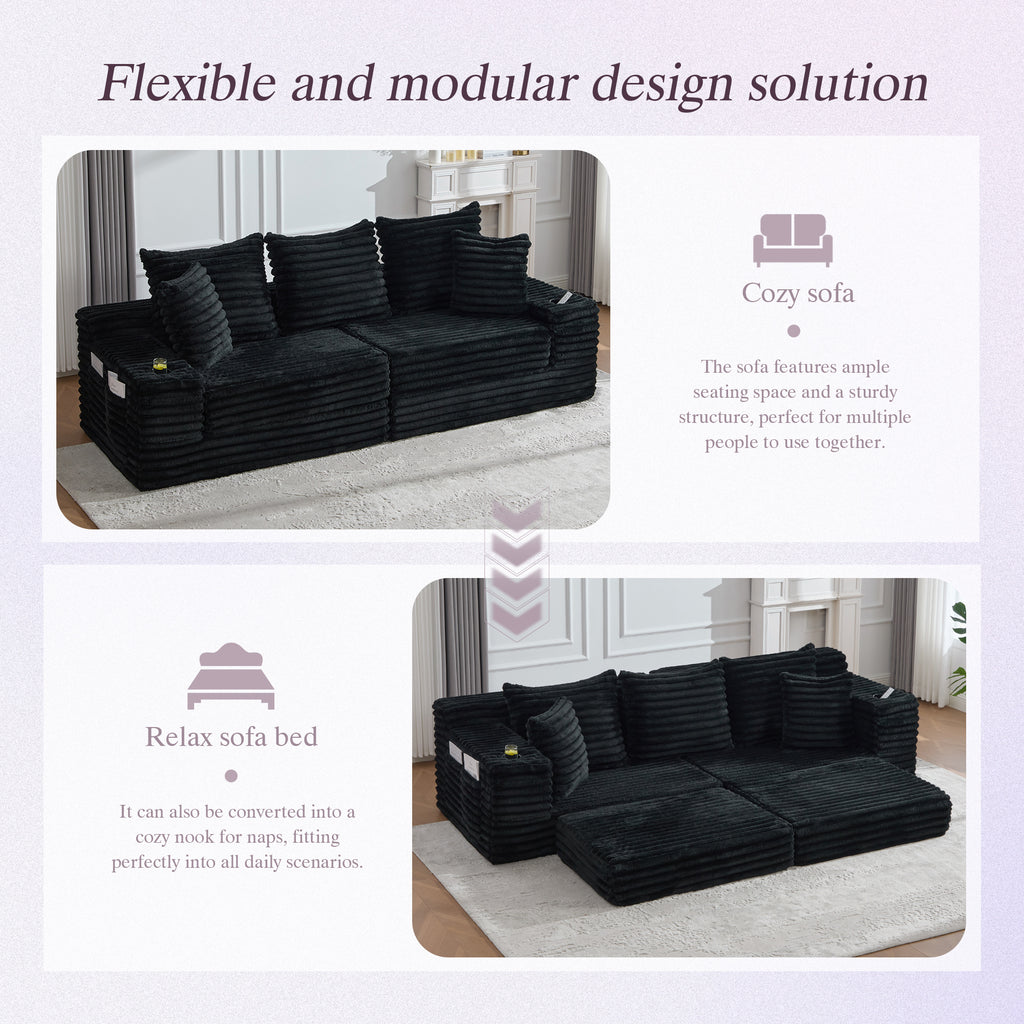 Black Corduroy Sofa Bed — detail 6