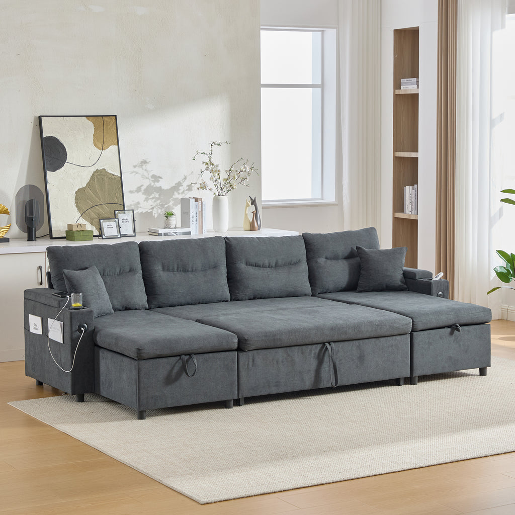 Dark Grey Oversized Chenille Chaise Lounge with Pillows — detail 4
