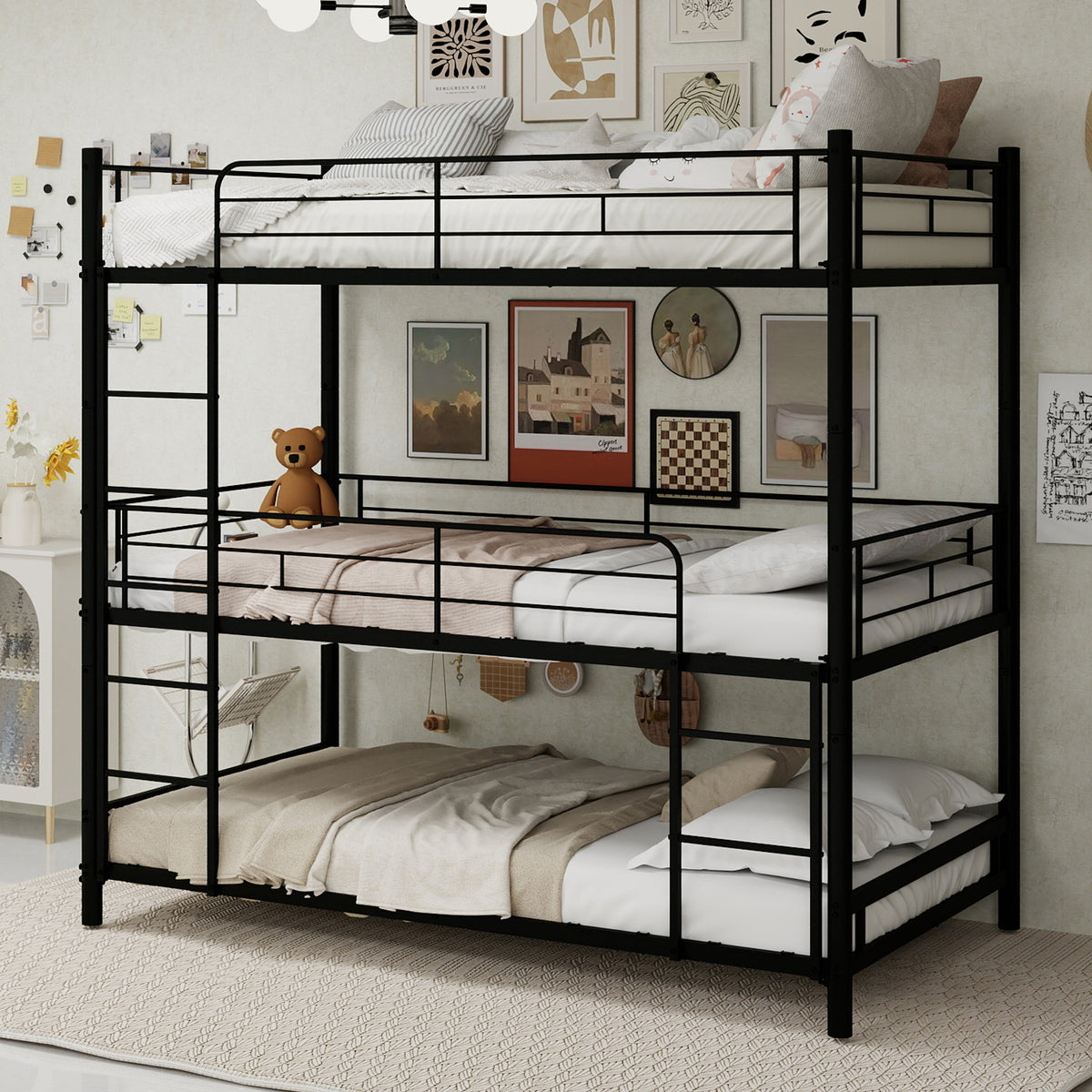 Black Triple Metal Bunk Bed – 90 × 190 cm — detail 3
