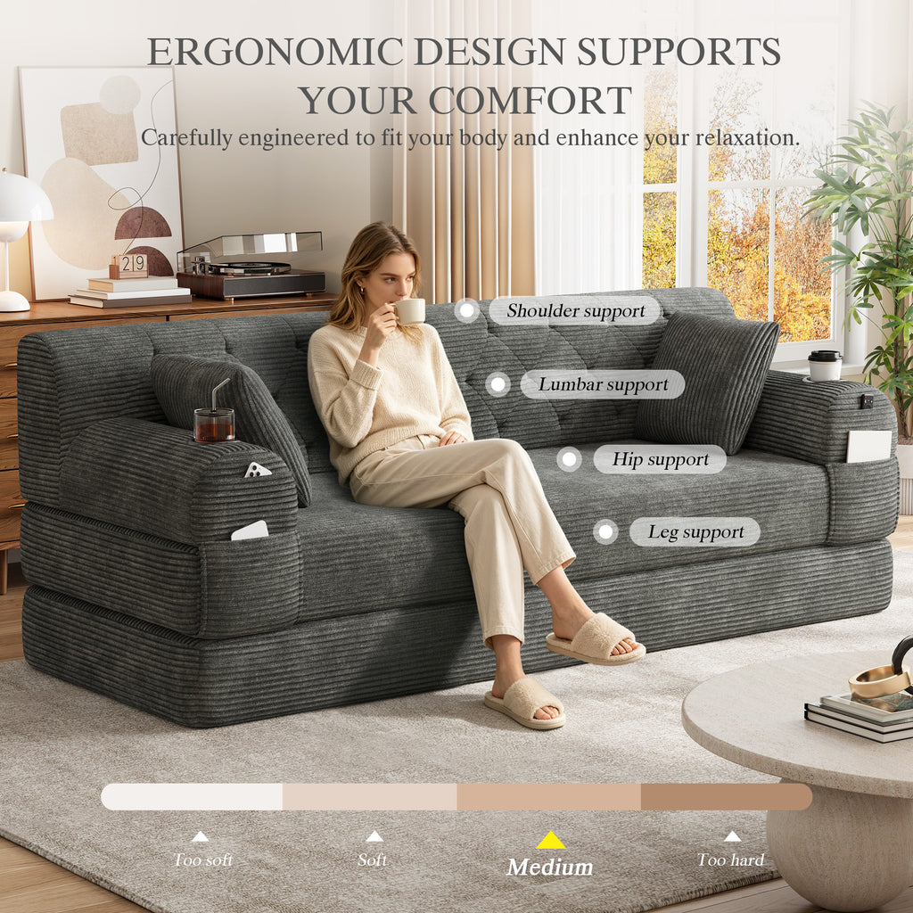 Dark Grey Corduroy 3-Seater Sofa Bed — detail 6