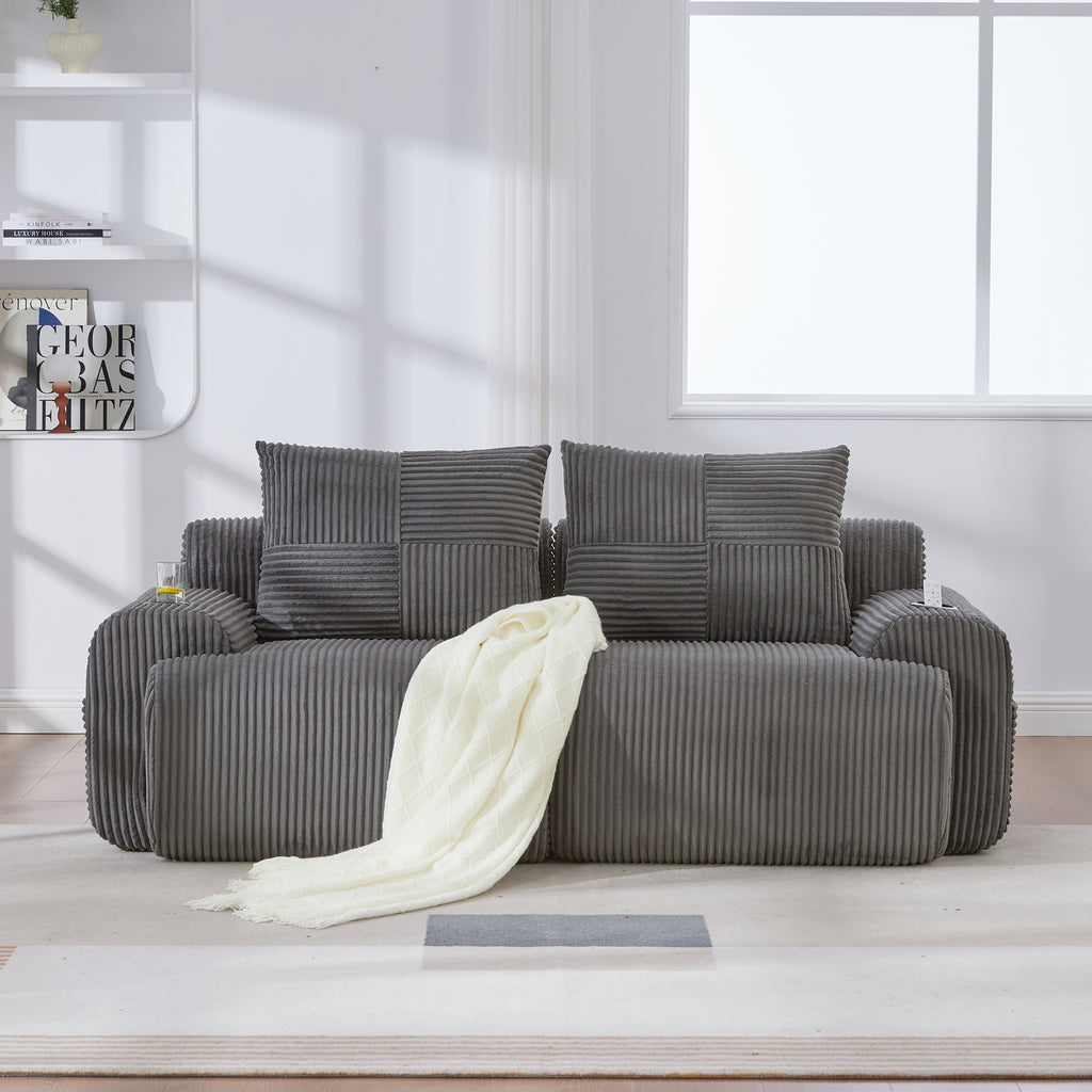 Dark Grey Corduroy 2-Seater Modular Sofa — detail 4