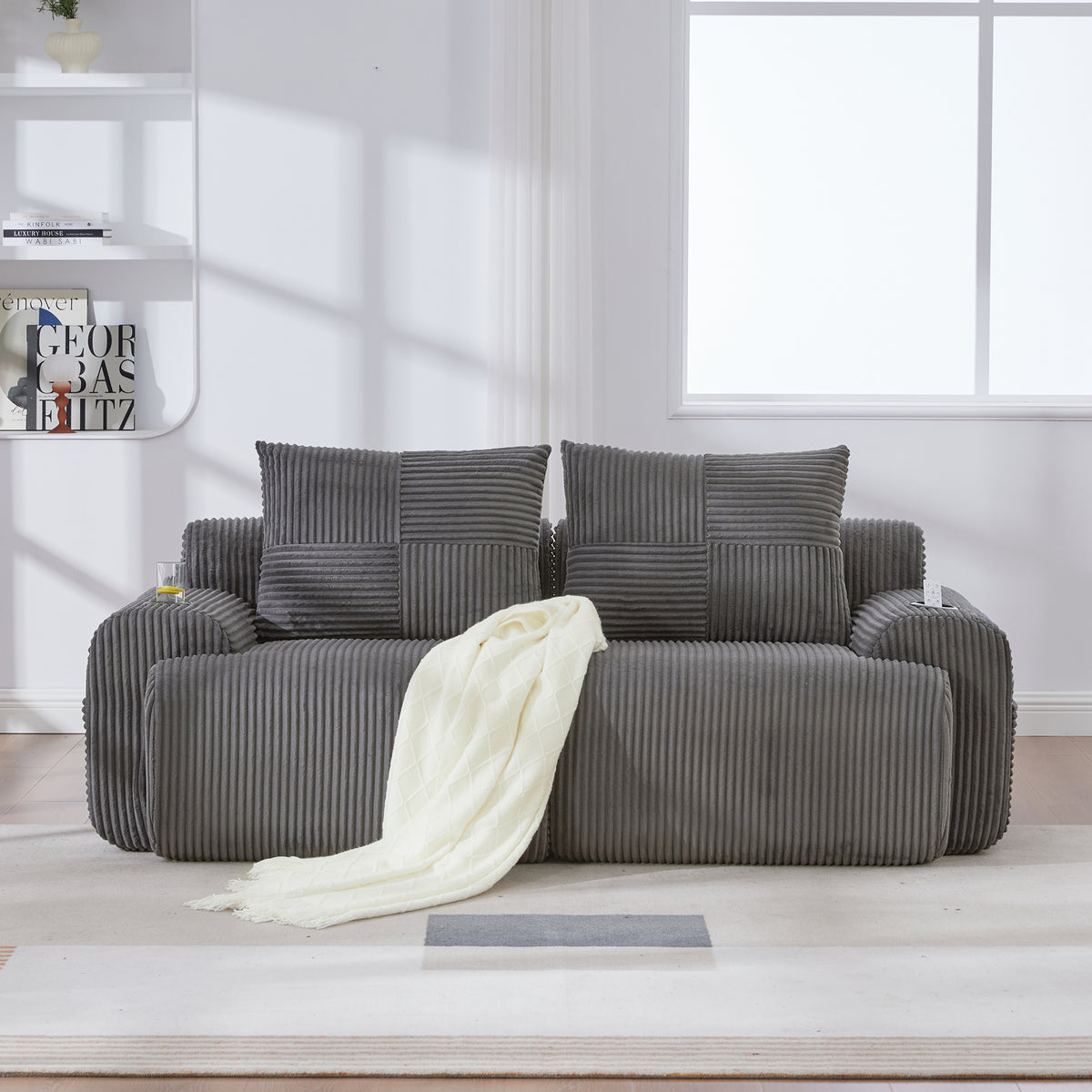 Dark Grey Corduroy 2-Seater Modular Sofa — detail 4