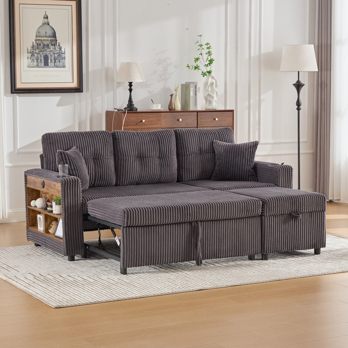 Dark Grey Corduroy Sofa Bed — detail 14