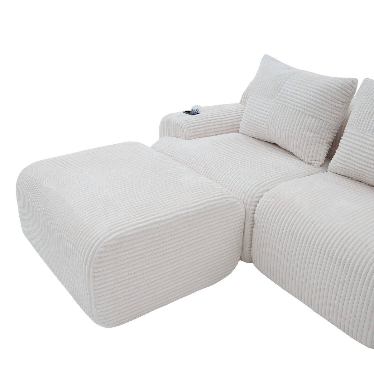 Beige Corduroy 3-Seater Modular Sofa with Ottoman — detail 23