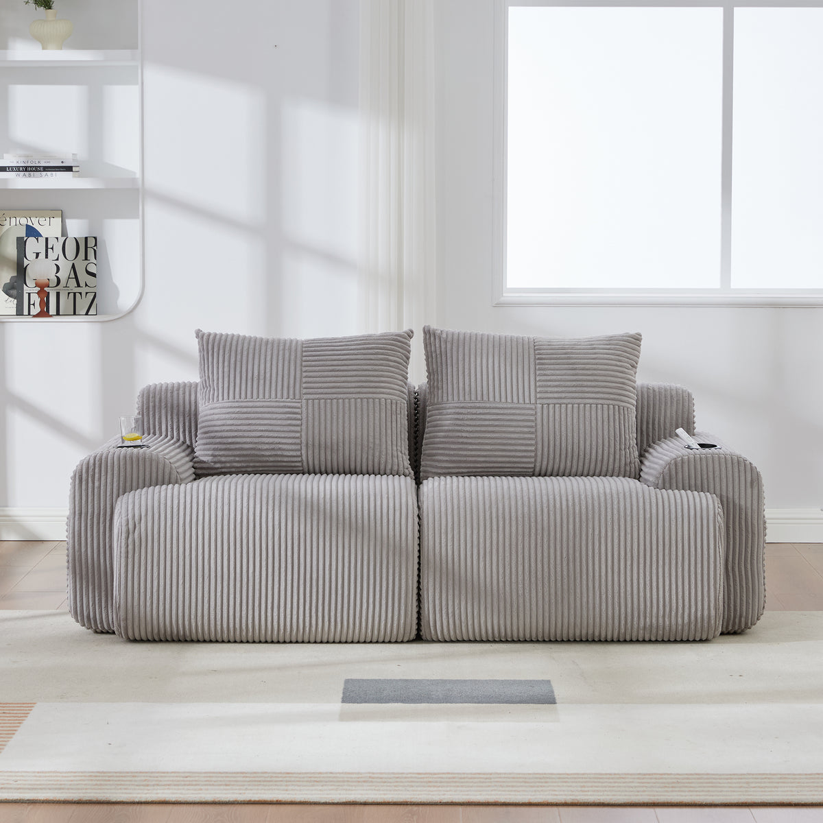Light Grey Corduroy 2-Seater Modular Sofa — detail 10