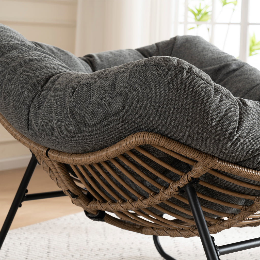 Grey Oversized Rattan Rocking Chair with Cushion — detail 4