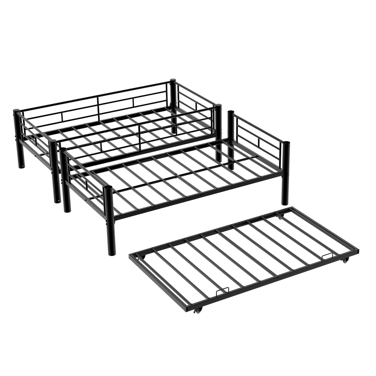 Black Metal Bunk Bed with Pull-Out Trundle – 90 × 190 cm — detail 24