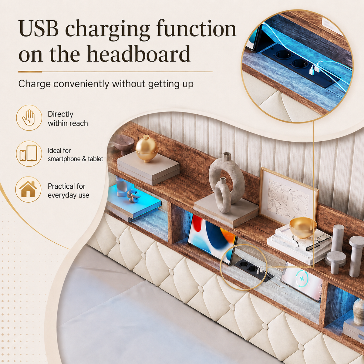 Beige Velvet Storage Bed Frame – 90 × 190 cm — detail 6