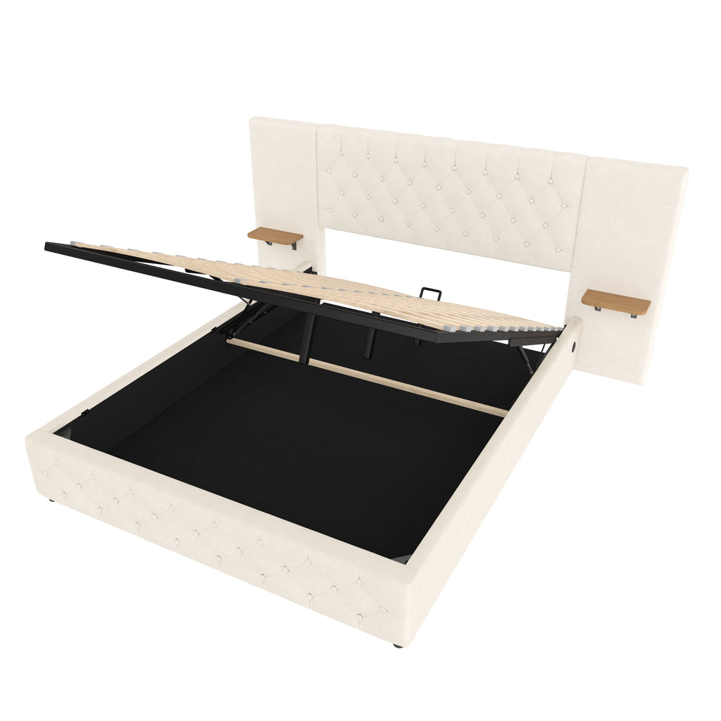 Beige Velvet Storage Bed Frame – 135 × 190 cm — detail 16